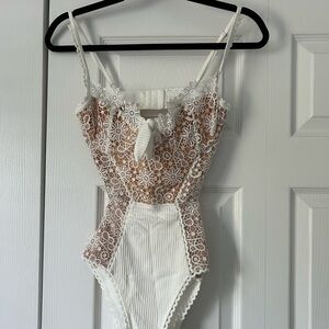 White Lace Floral Bodysuit